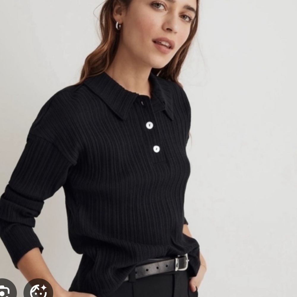 Madewell Black Ribbed Long Sleeve Top